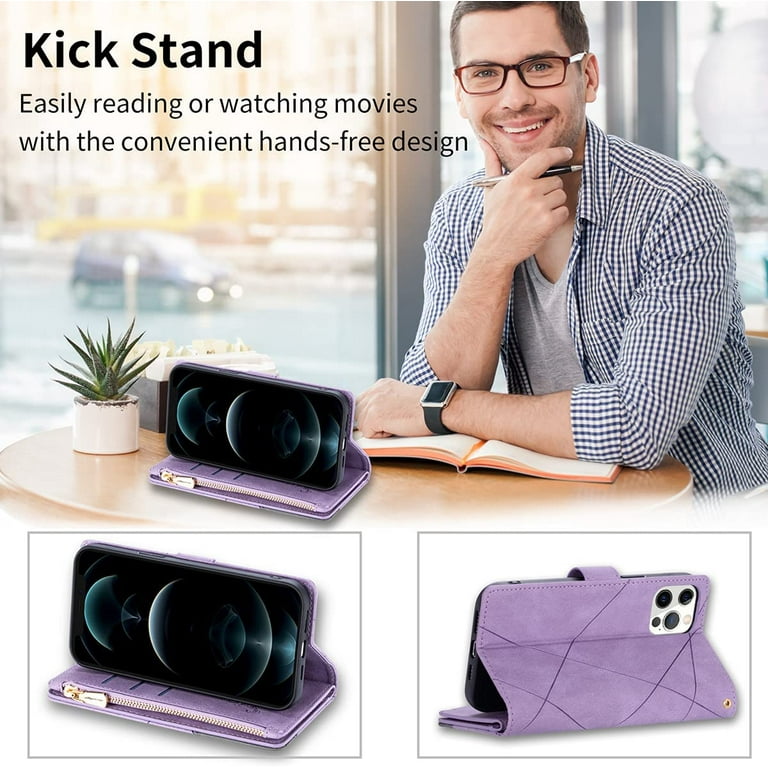 Kowauri Wallet Case For IPhone 15 Pro, Zipper Purse Folio Leather Wallet With Card