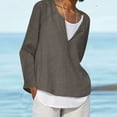 thumbnail image 2 of under $5 JINMGG Womens Tops,Women's Solid V-neck Button Casual Loose Fitting Cotton Linen Long Sleeved Top/shirt,Dark Gray S, 2 of 5