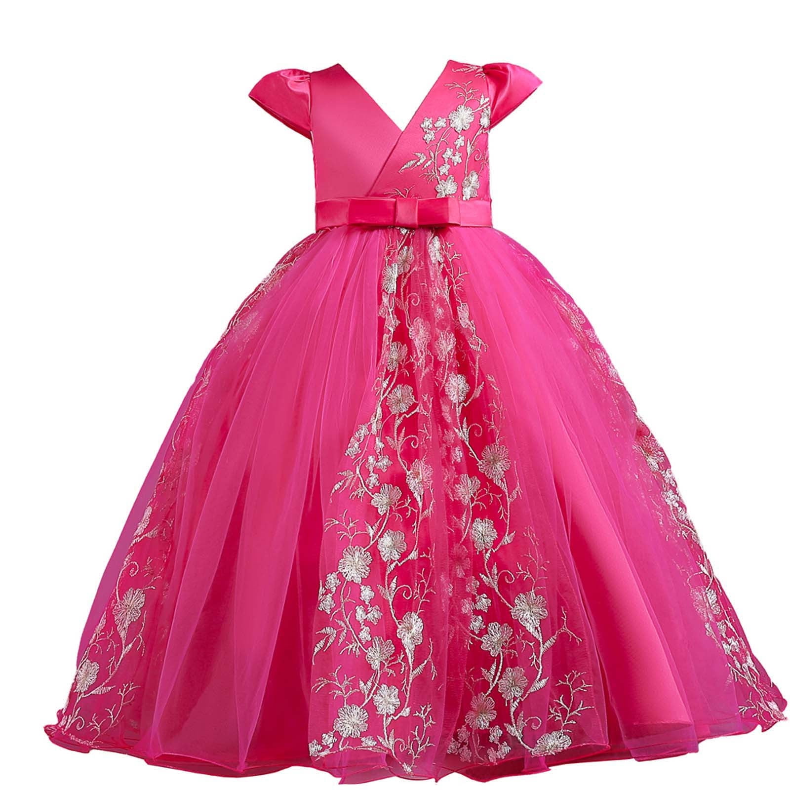XMMSWDLA Toddler Girl Clothes Kids Dress Girls Sleeveless Princess Dress  Bow Tie Lace Flowers Mesh Dress Tufted Dress 