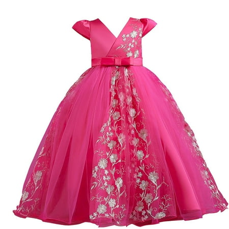 

QIPOPIQ Toddler Girls Casual Dresses Clearance Kids Dress Girls Sleeveless Princess Dress Bow Tie Lace Flowers Mesh Dress Tufted Dress