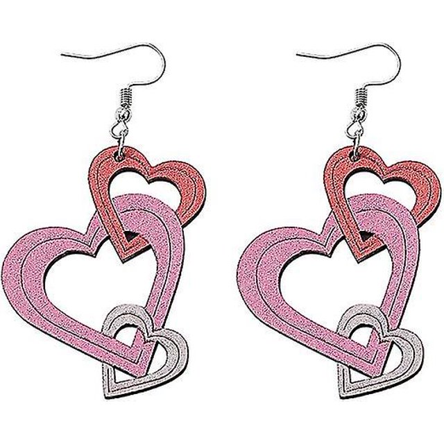 Pendientes colgantes de madera con corazones de amor para el día de San Valentín, aretes colgantes de madera con estampado doble de gato lindo en forma de corazón rojo y rosa para mujer, mam