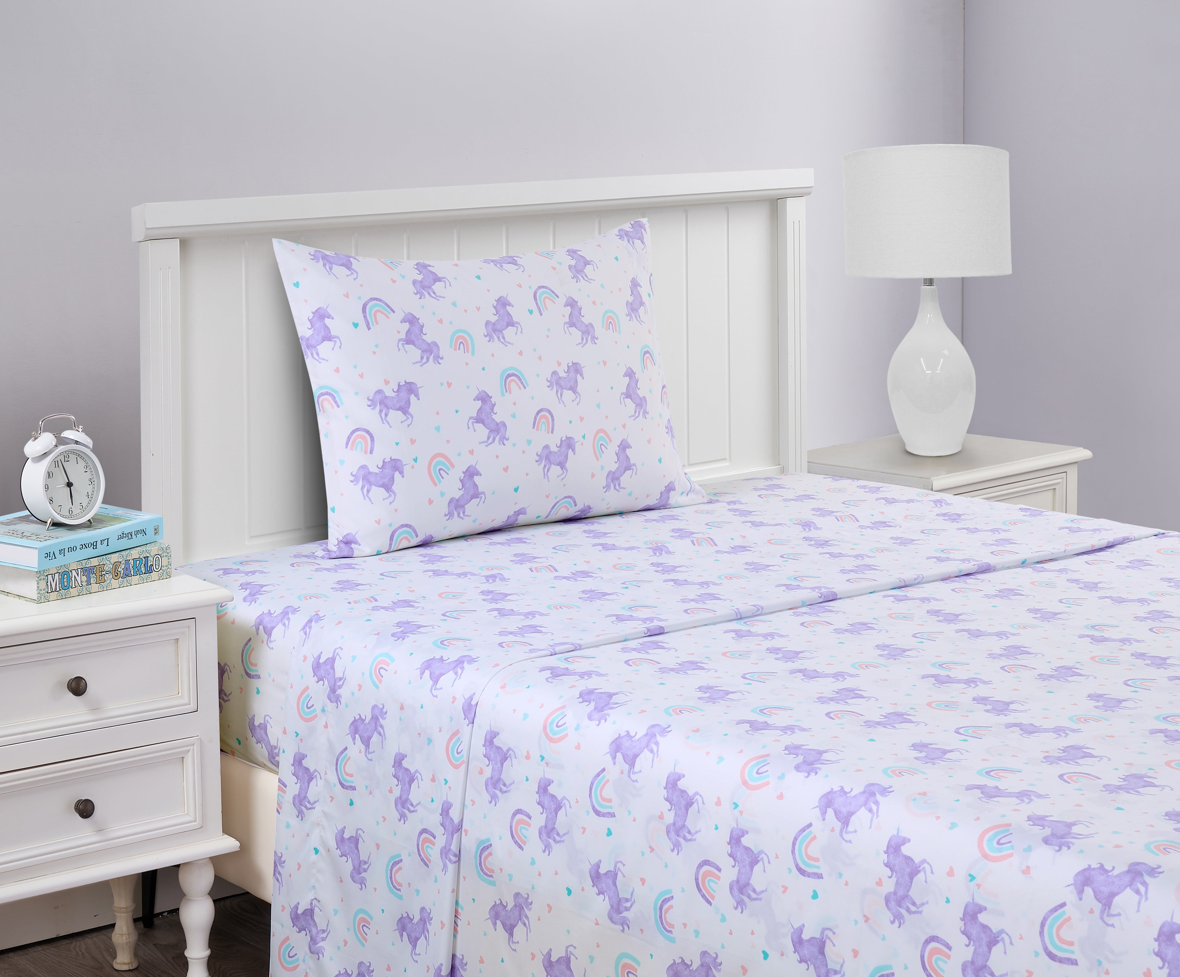 Your Zone 3-Piece Kids Soft Microfiber Sheet Set, Purple Unicorn, Twin