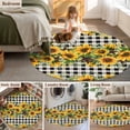 thumbnail image 6 of Sunflower Large Area Rugs for Bedroom Living Room, Soft Non Slip Carpet Bedside Rug, Rustic Brown Country Star Black Checkered Round Floor Cover Kitchen Accent Rug 3.3' for Dining Room/Office, 6 of 9