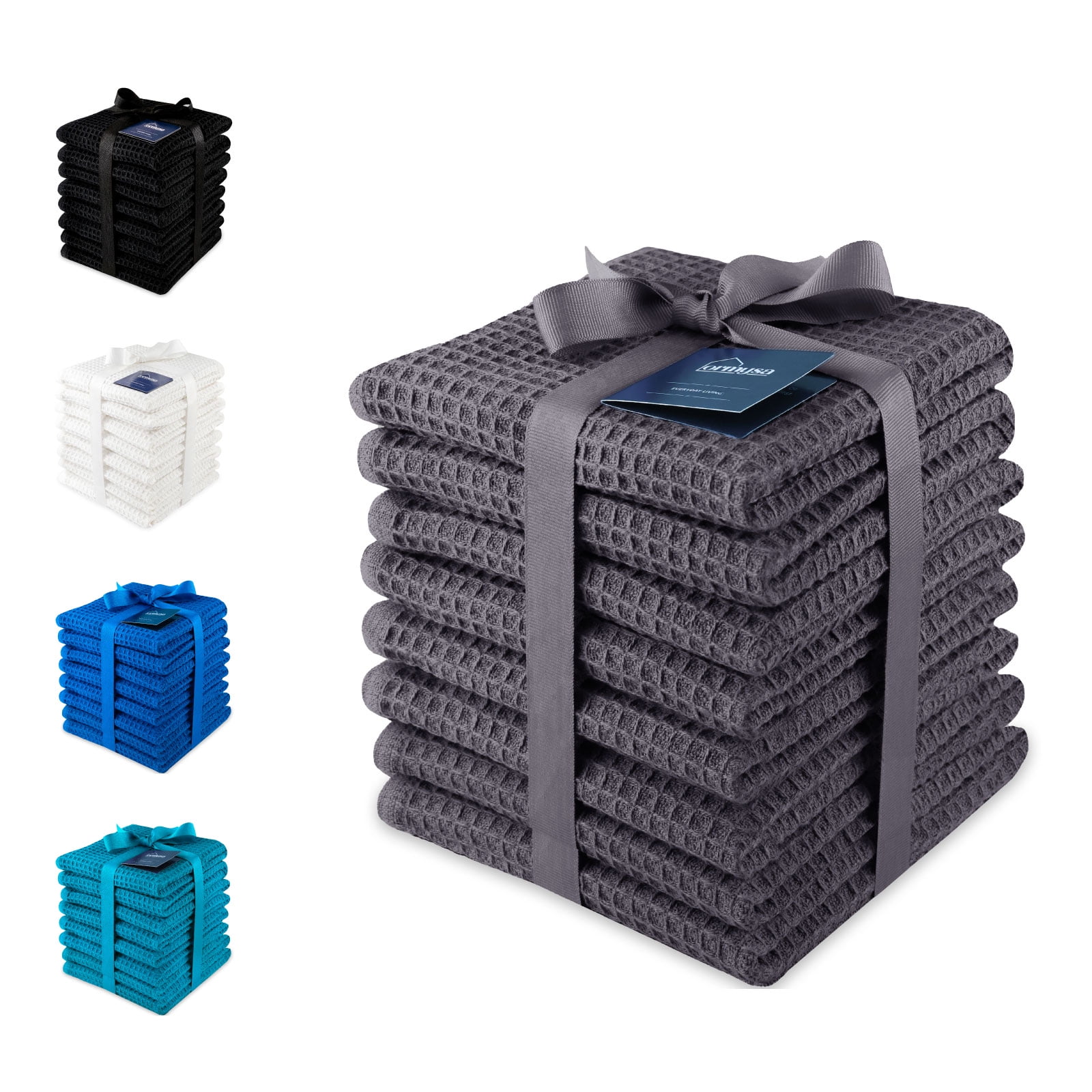 ORMYSA Dish Cloths for Washing Dishes, Pack of 8, 12 x 12 in, Waffle Washcloths, Grey