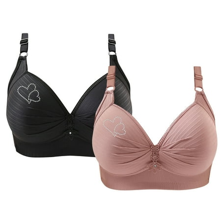 Ndbuld on Clearance Women s Non-Steel Ring Plus Size Bra Women s Printed Gathering Plus Size Daily Bra Sustainable Wireless T-Shirt Bra XS-4XL Pink XL