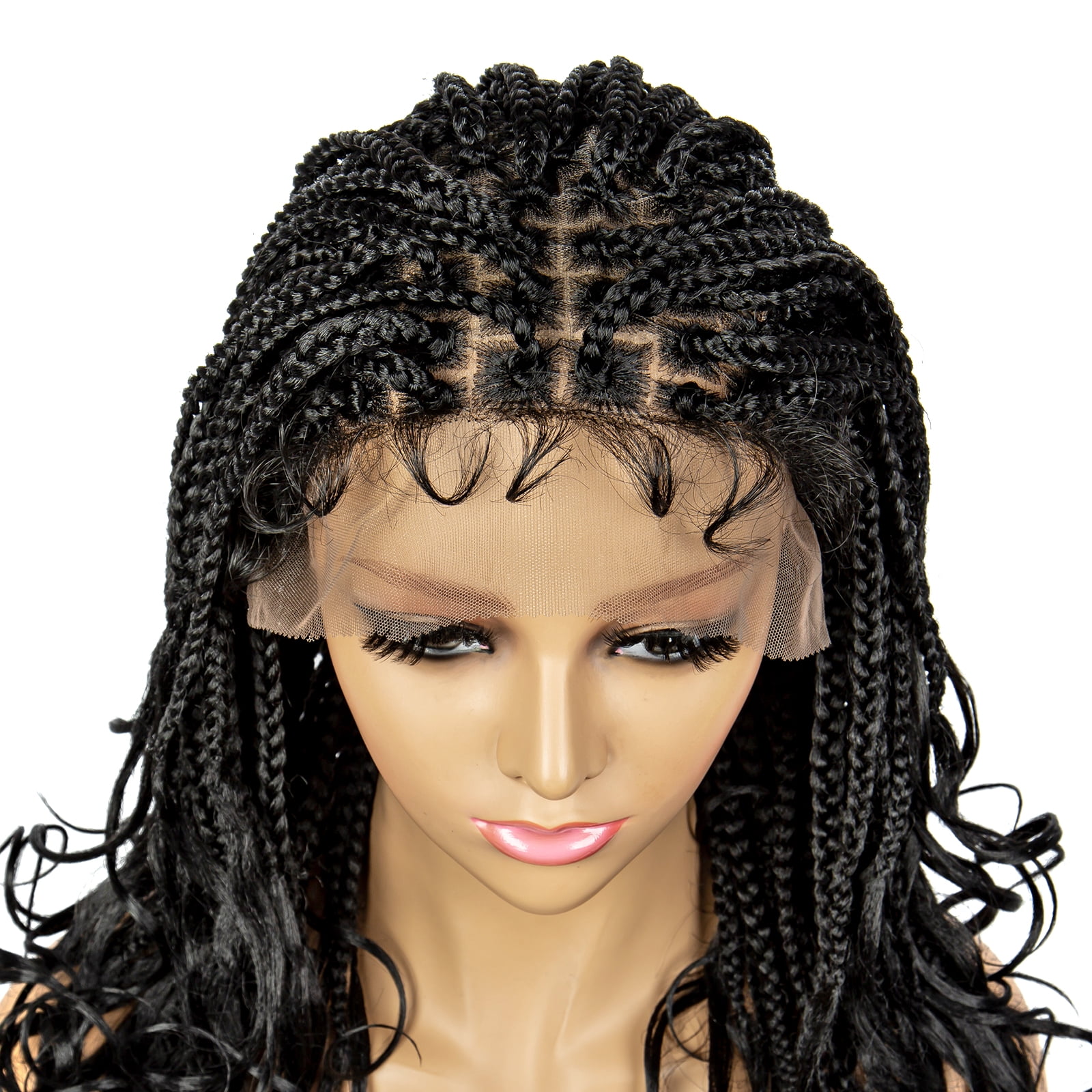 Braided Wigs for Black Women Synthetic Lace Front Wigs Square Knotless Box Braided Wigs Lightweight Cornrow Braid Braiding Hair Wigs 18 inches(1B Color)