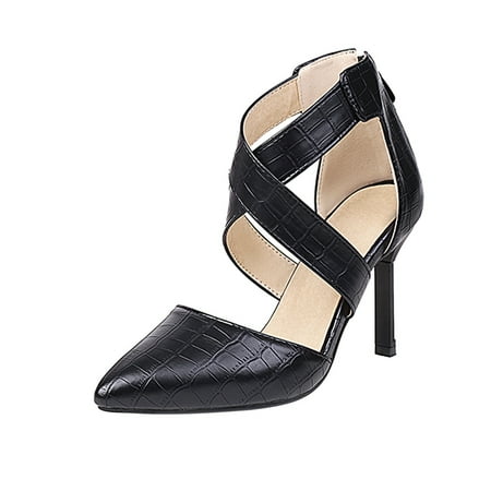 

Sentuca Women s Shoes Summer Fashion Cross Straps High Heels Casual Zip Pointed Toe Sandals Serpentine Stilettos