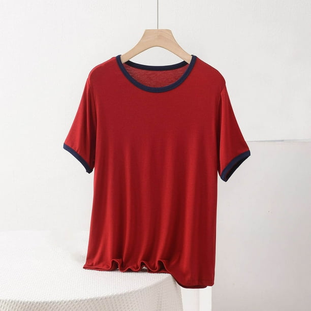 mfyjkho Tops Para Mujer, Blusa Informal De Cuello Redondo De Manga Corta Y Color Liso Para Mujer, De Gran Tamaño Y Moda Tops De Gimnasio Para Mujer Xxxxxl