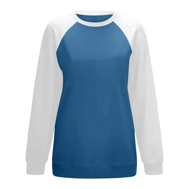 Yuyuzo Plus Size Tops for Women Crewneck Long Sleeve Loose Casual Color Block Fall Warm Basic Top