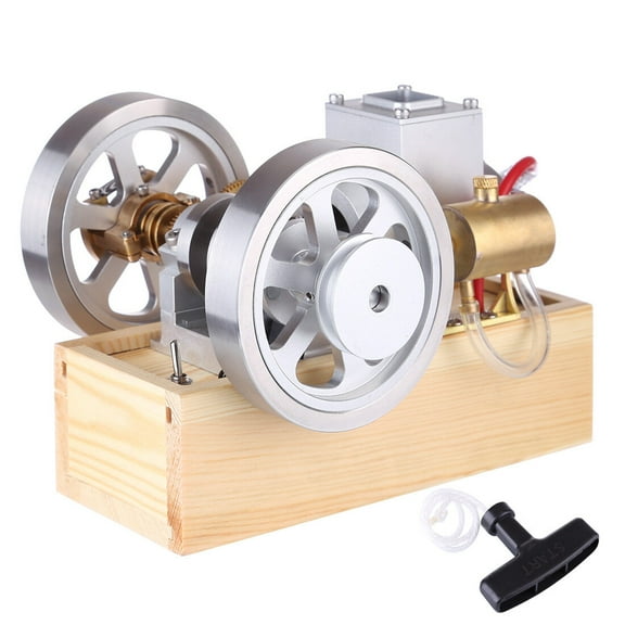 Retro Steam Engine Model Kits, Horizontal Hit and Miss Water-Cooled Gasoline Engine with Counterclockwise Hand Start & Wood Base for Physical Science Experiment Display