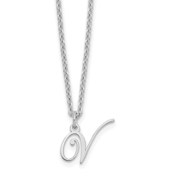 Auriga Fine Jewelry 925 Sterling Silver Rhodium-Plated Letter V Initial Necklace for Women