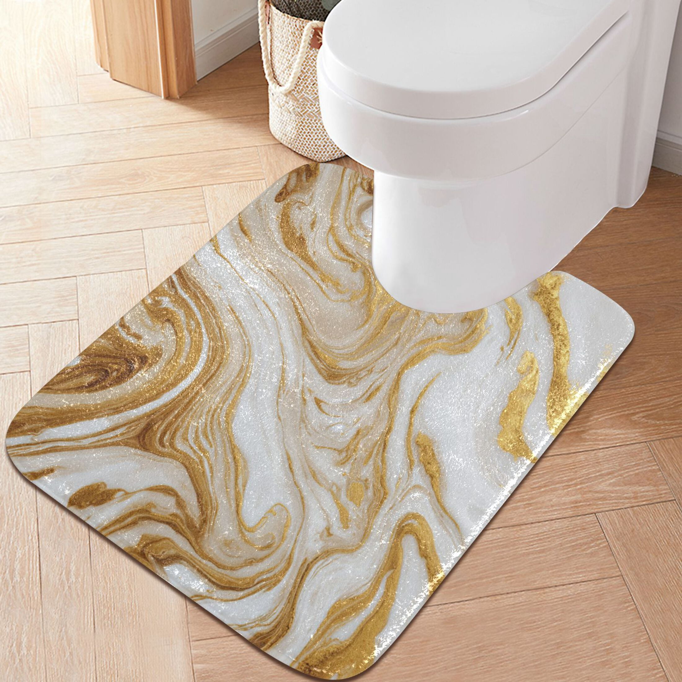 RMDQTR 2PCs Bathroom Rugs Set Plush Toilet Base Mat 16" × 24" Bath Mat and 20" × 24" U Shape Soft Rugs Non Slip Absorbent