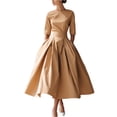 thumbnail image 1 of Robes Trapèze pour Femmes Manches 3/4 Col Ras du Cou Robes Plissées Été Robe Maxi Décontractée, L, 1 of 4