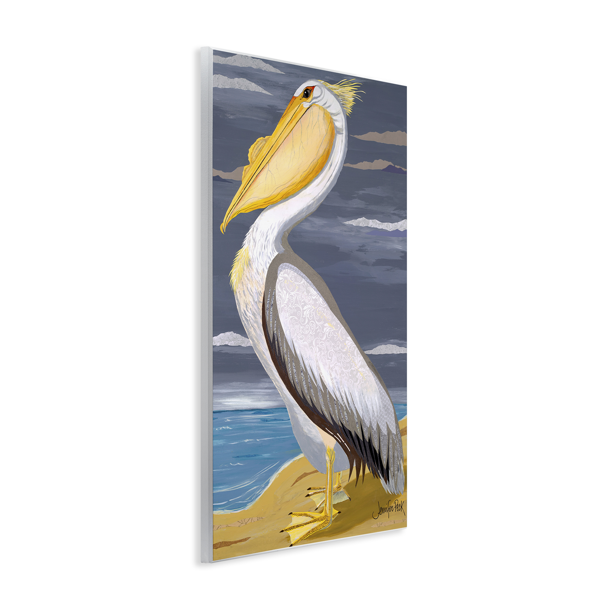 Stupell Industries White Pelican on Shore Animals & Insects Painting Unframed Art Print Wall Art, 10 x 15