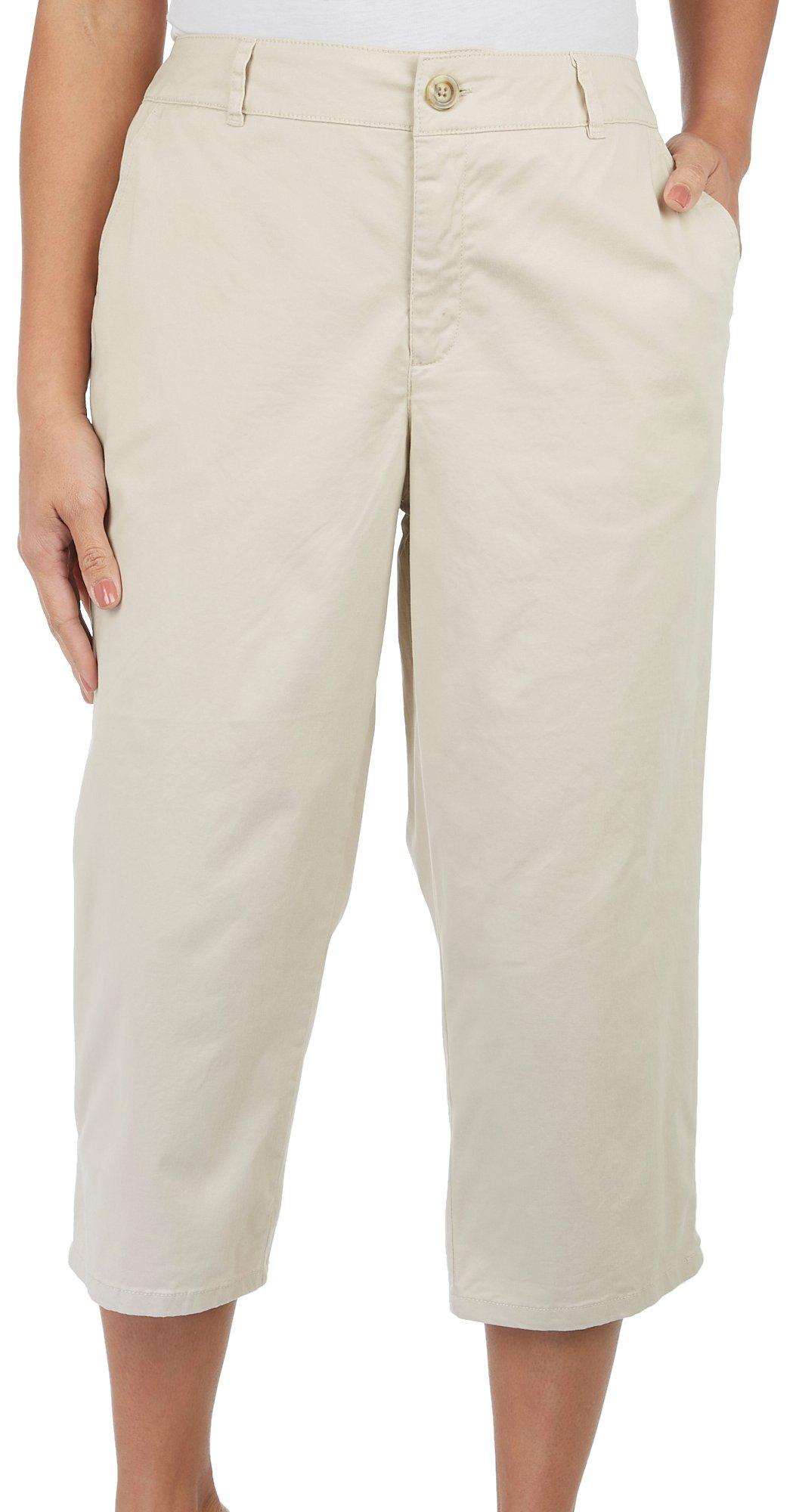 Sugar Magnolia Womens 20 in. Solid Pocket Capris 16 Tan