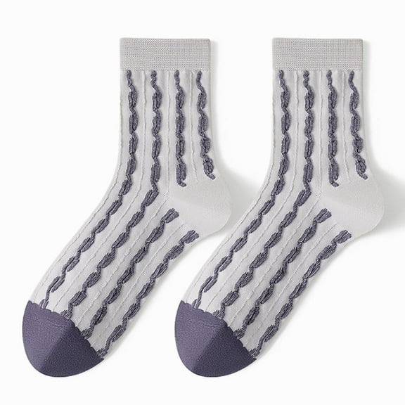 FAZVAOO Womens Socks Cotton Crew Long Comfortable Fashion Solid Ribbed Socks Gray