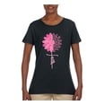 thumbnail image 2 of Wild Bobby, Faith Pink Ribbon Sunflower, Breast Cancer Awareness, Women Graphic Tee, Black, Small, 2 of 5