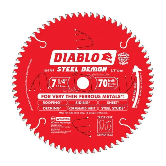 Diablo Steel Demon 7-1/4 in. Dia. x 5/8 in. Carbide Tip Steel Circular Saw Blade 70 teeth 1 pc.