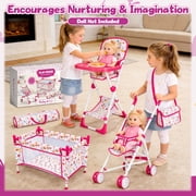 Chuvikid Baby Doll Toy Set, Stroller Bed Highchair ,Convenient Handbag and Travel Storage Bag,Baby Doll Accessories Furniture Set for Girls Boys Gift Aged 3-12
