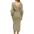 thumbnail image 3 of Women Knitted Long Sleeve Dress Womens Knit Sweater V Neck Wrap Knit Dresses Batwing Sleeve Sweater Dresses, 3 of 9