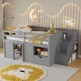 thumbnail image 4 of Harper & Bright Designs Full Size Wood Loft Bed with Storage Drawer and Shelf, Low Loft Bed Frame with Stairs and 7 Colors LED Light for Boys Girls, Gray, 4 of 13