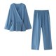 thumbnail image 3 of HH TRAF 2024 Conjunto de 2 piezas para mujer, pantalones de pierna ancha con cintura elástica y estilo kimono de moda, blusa holgada informal con cuello en V y mangas largas con cordones, 3 of 5