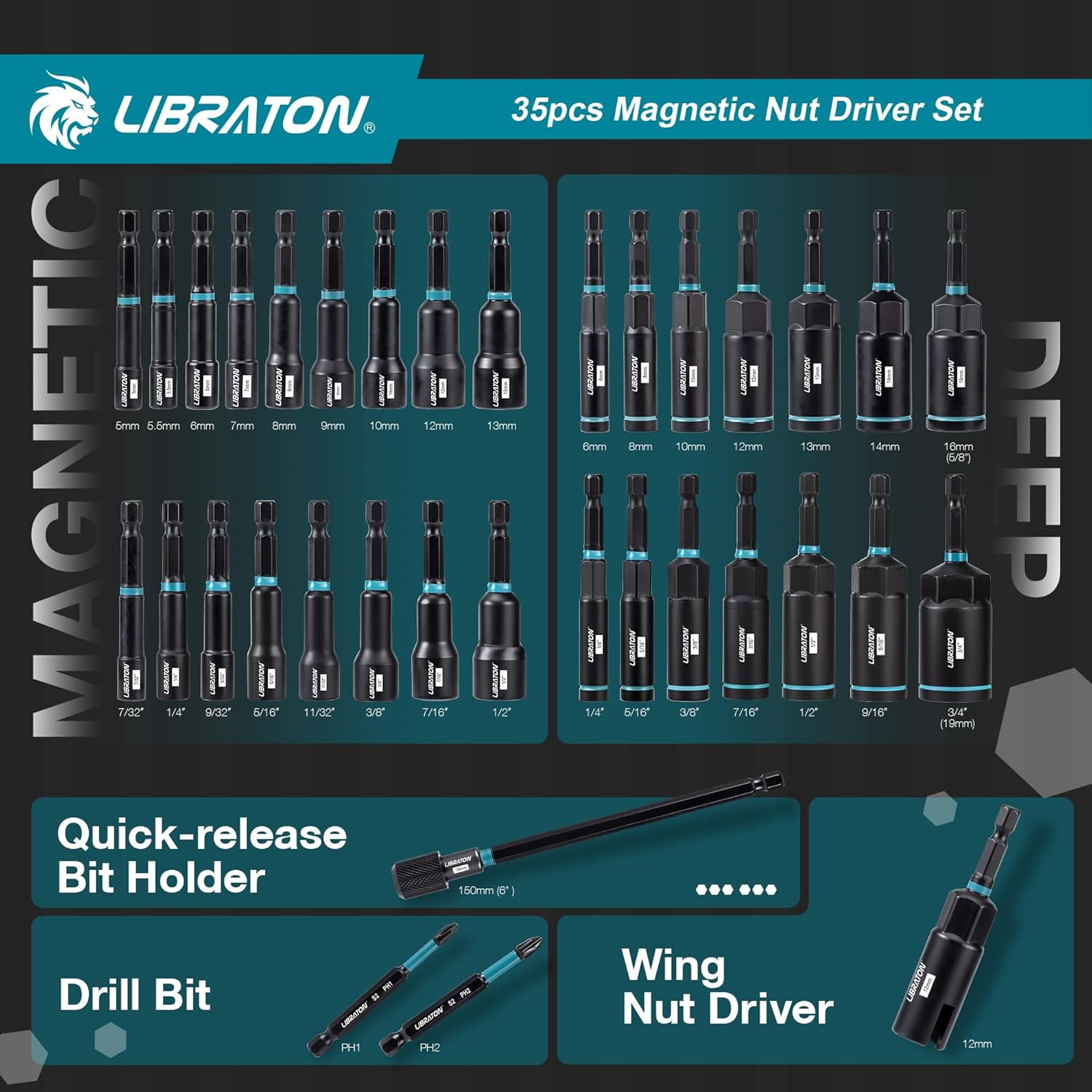 Magnetic Nut Driver Set, 35PCs Impact Driver Bit Set