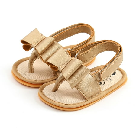 

Calsunbaby Infants Baby Girls Summer Solid Color Sandals Flat Slingback Bowknot Shoes T Strap Flip Flops Slide Sandals