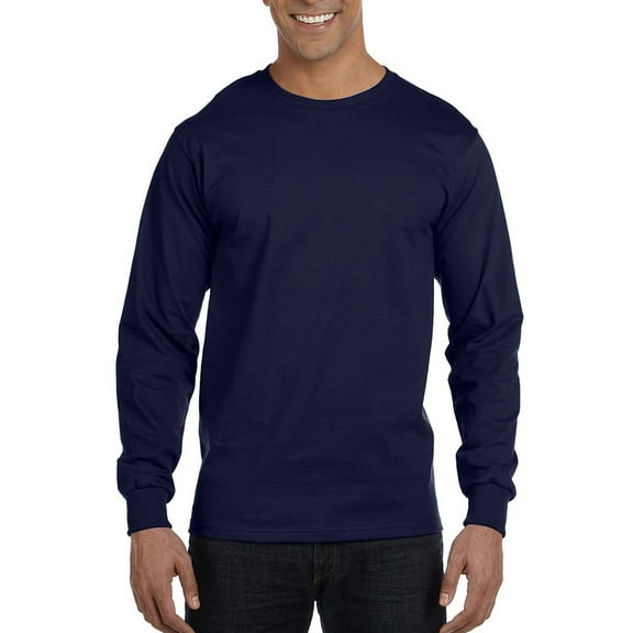 Hanes Men's Long Sleeve Beefy-T T-Shirts, Navy, Medium