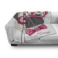 thumbnail image 3 of Pug Soft Flannel Fleece Throw Blanket, Dog with Heart Shaped Glasses and Dotted Bow Tie I Love Pugs Drawing, Cozy Plush for Indoor and Outdoor Use, 70" x 90", Pink Grey White, by Ambesonne, 3 of 6
