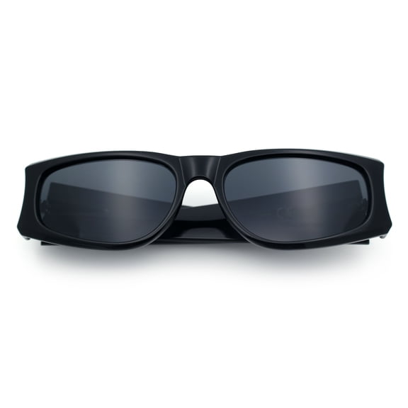 Locs Mens Slim Rectangular Street Sunglasses UV400 Black Narrow Frame