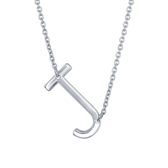 iJewelry2 Sterling Silver Sideways Letter J Initial Pendant Chain Necklace 18''