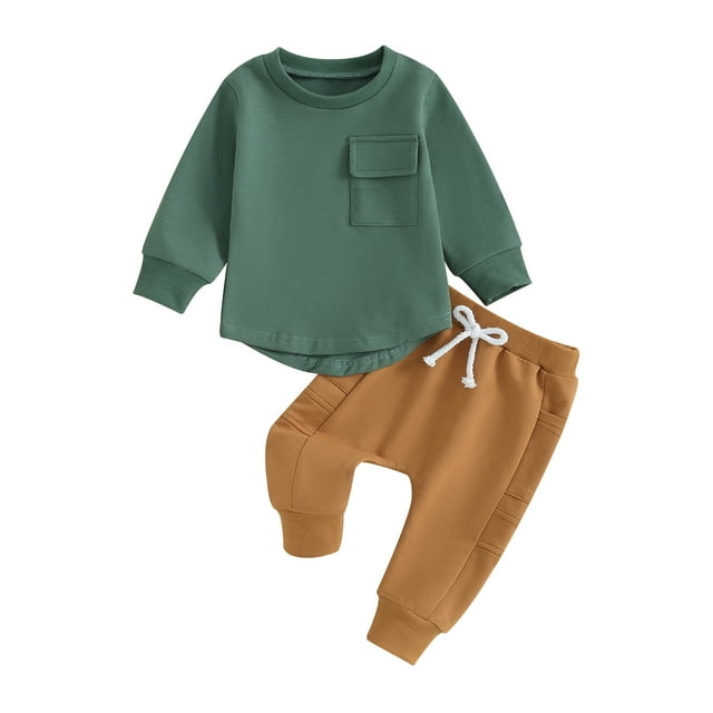 xiaxaixu Toddler Boys 2PCS Pants Sets Solid Color Long Sleeve Sweatshirt and Drawstring Pants Sets