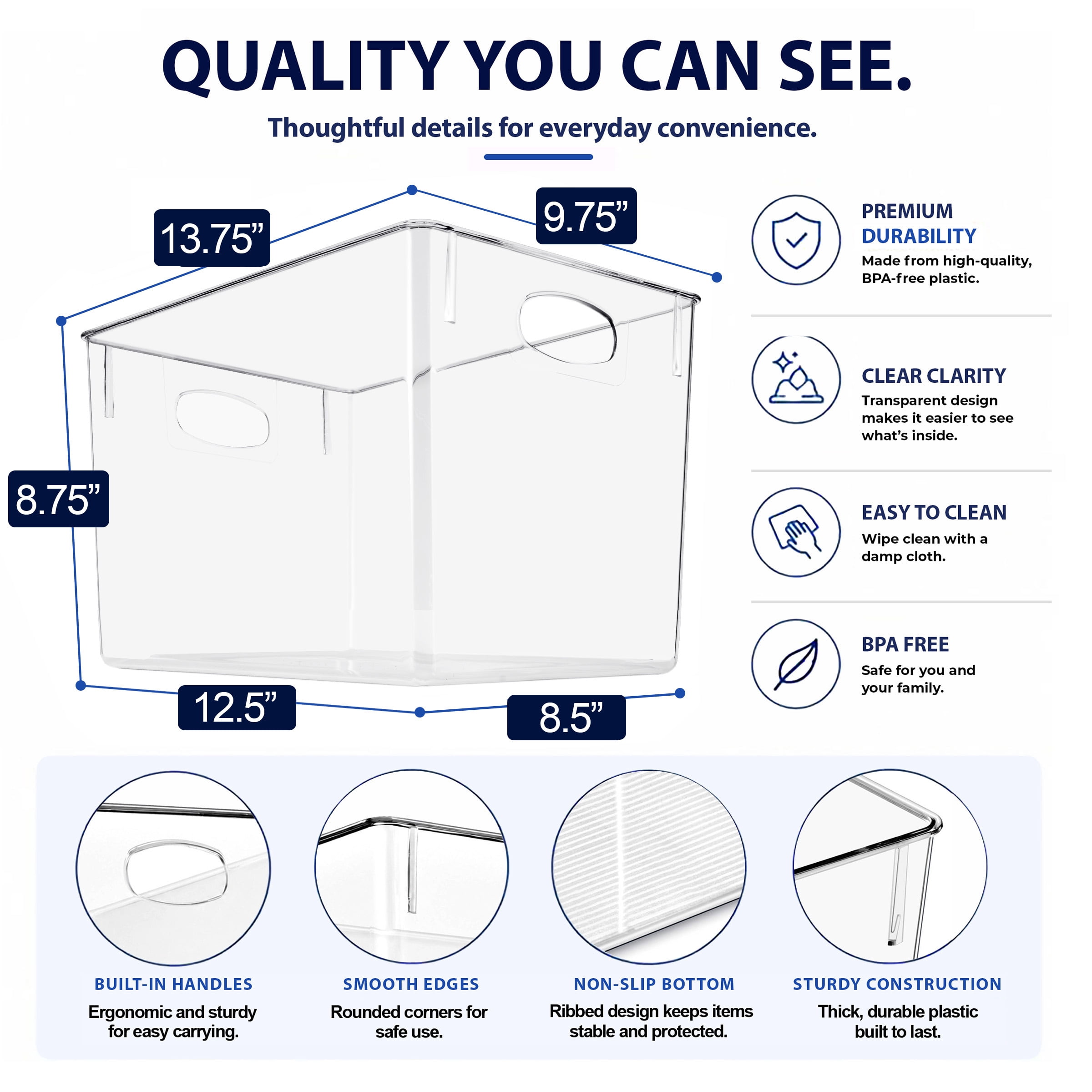 Sorbus 2-Piece Clear Extra Large Storage Bin Variety Pack for Pantry, Refrigerator & Kitchen Cabinets