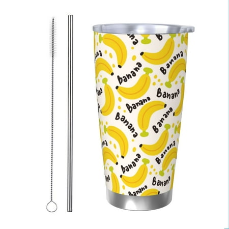

Cauagu Banana Fruit Pattern 20oz Tumbler Stainless Steel Vacuum Insulated Tumbler with Lid Insulated Coffee Mug Thermal Cup with Splash Proof Sliding Lid-Straw Two-piece Set
