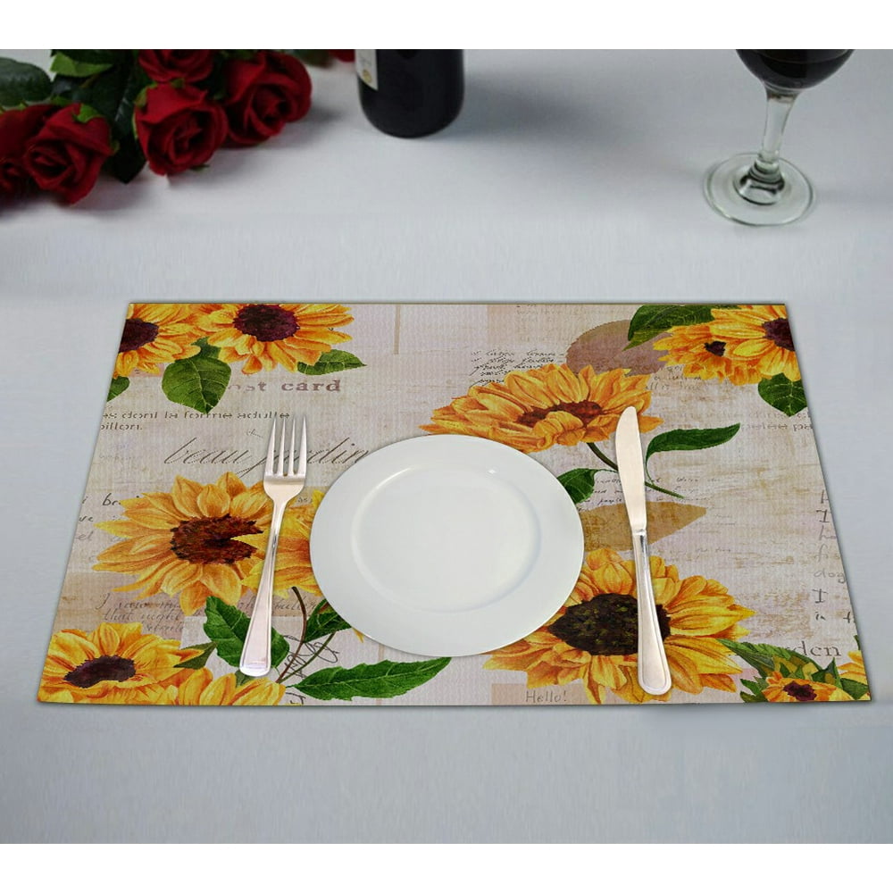ABPHQTO Vibrant Yellow Sunflowers Placemat 12x18 Inch,Set of 2 Table