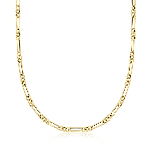 Ross-Simons Italian 14kt Yellow Gold Alternating Cable and Paper Clip Link Necklace, Women's, Adult