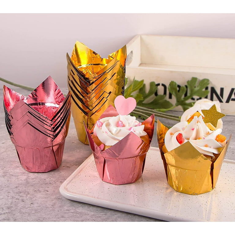 Tulip Cupcake Liners, 100pcs Gold Muffin Liners Baking Cups,