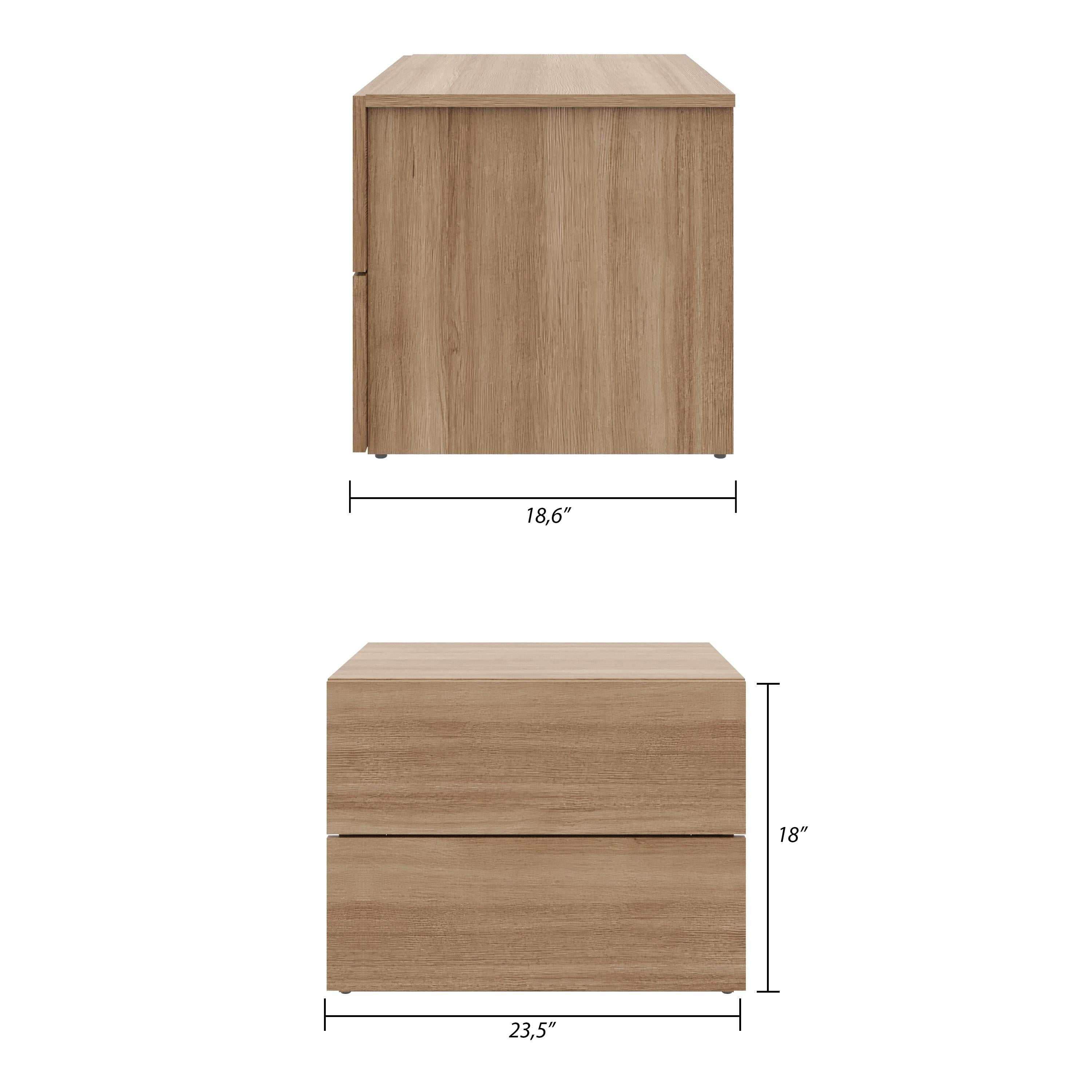Nexera James Modern 2 Drawer Nightstand, Brown Oak