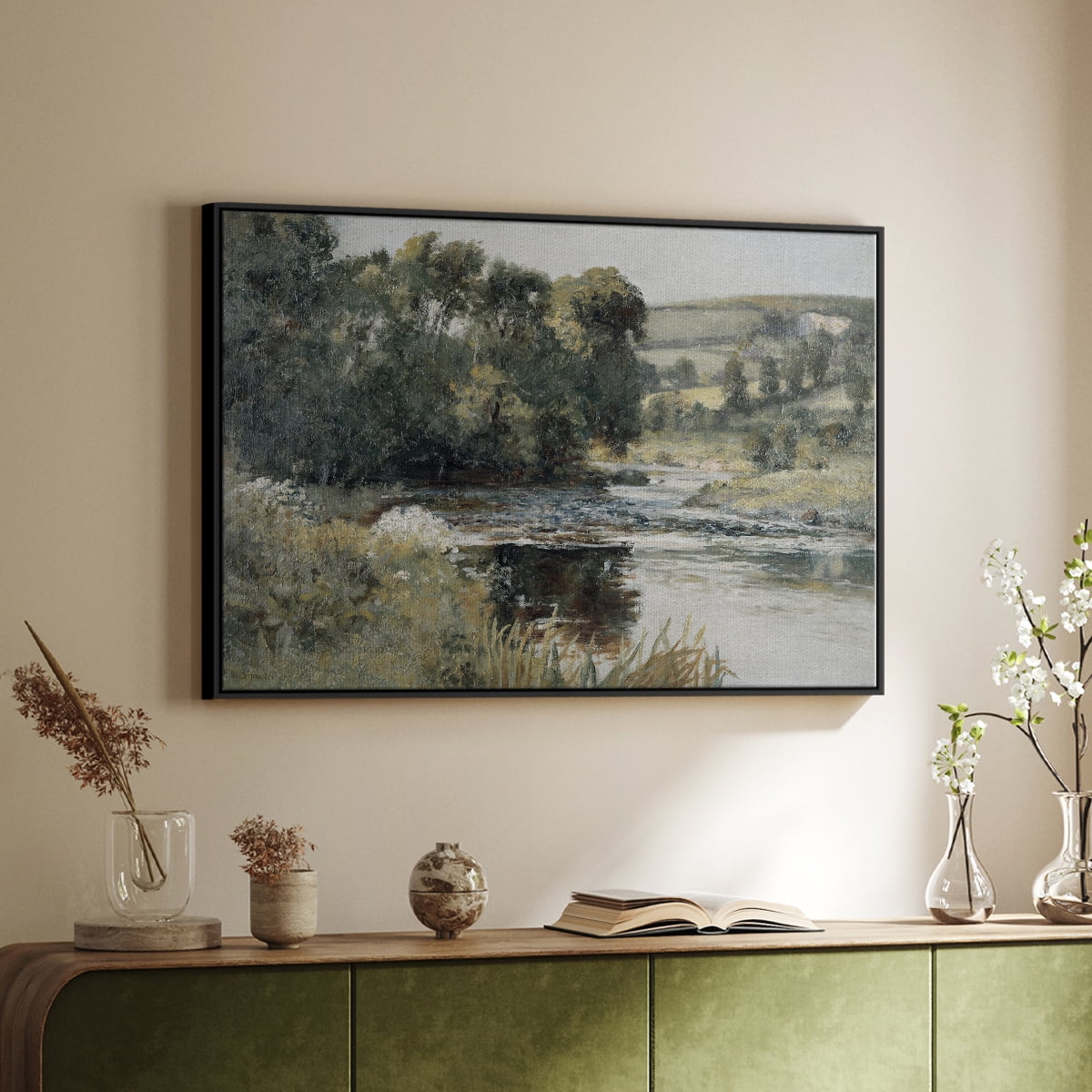 Vintage Landscape-CCCXLVI By Wexford Home Framed in Black Wood Gallery Wrapped Canvas 25 in. x 37 in.