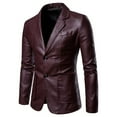thumbnail image 2 of XFLWAM Mens Leather Blazer Coat Jacket Classic faux Leather Casual Blazer Jacket for Men Wine L, 2 of 5