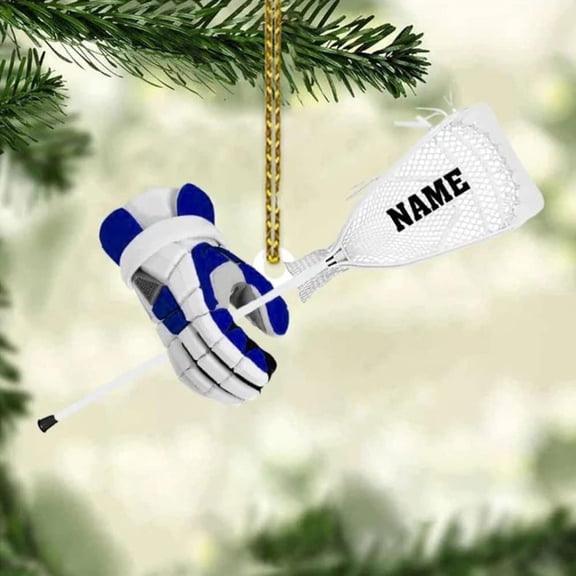 Personalized Lacrosse Ornament, Lacrosse Amor Shape Flat Ornament, Lacrosse Helmet Ornaments, Gifts for Lacrosse Lovers, Lacrosse Players, Lacrosse Christmas Ornament (LA 3) (Blue)