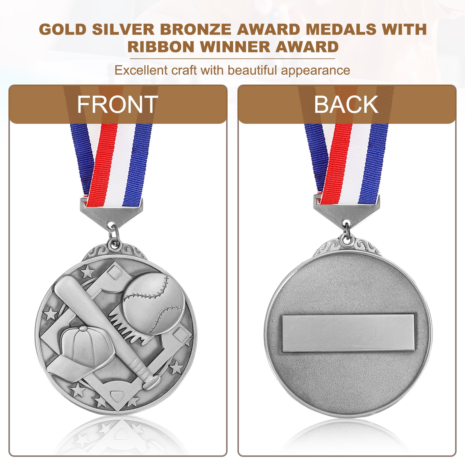 Uxcell Baseball Games Cap Award Medals with Ribbons, Winner Medals Prizes for Competitions Sports Party Silver