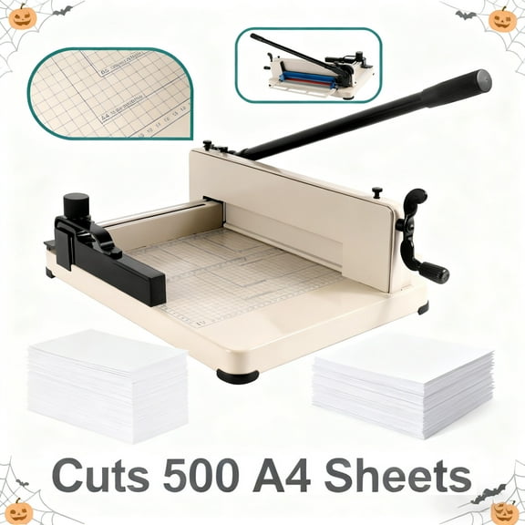 Stack Paper Trimmer, Heavy Duty 12" Guillotine Paper Cutter, 500 Sheet Capacity, Double Safety Protection, Solid Steel with HSS Blade, High Speed Steel for Office, Industrial Commercial Trimmer