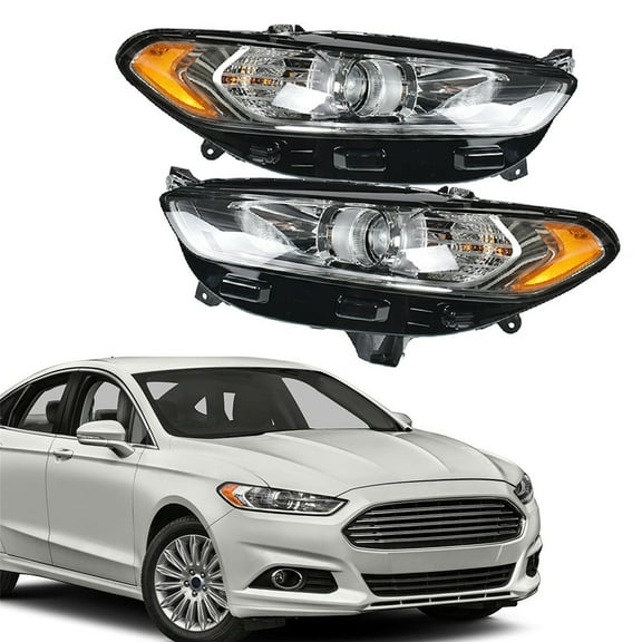 Labwork 2pcs Headlights Assembly Black Chrome Headlamp Housing Fit for 2013 2014 2015 2016 Ford Fusion, Front Left & Right