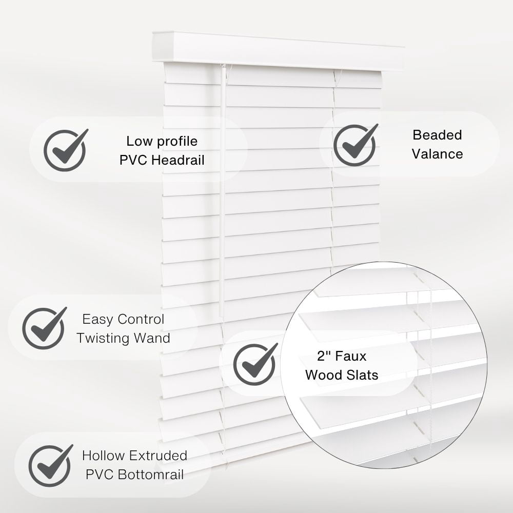 Lotus & Windoware Cordless 2" Faux Wood Room Darkening Horizontal Blind, Snow White
