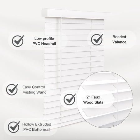 Lotus & Windoware Cordless 2 Faux Wood Room Darkening Horizontal Blind, Snow White