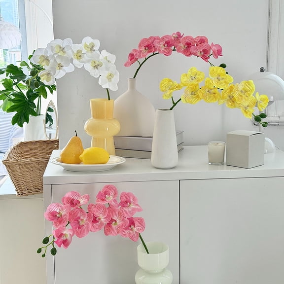 mdesiwst 27.5 Inch Artificial Phalaenopsis Flower Branch 9 Full Blooms Fake Silk Orchids with Stem for Home Office Wedding Decoration