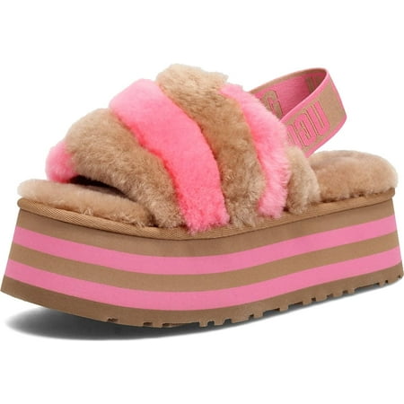 

UGG Womens Disco Stripe Slide Sandal 8 Chestnut/Pink Rose Combo
