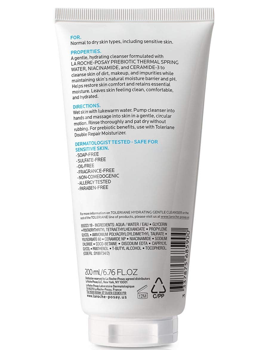 guiden Jeg vil have overbelastning La Roche-Posay Toleriane Hydrating Gentle Cleanser 6.76 fl. oz. (200ml) -  Walmart.com